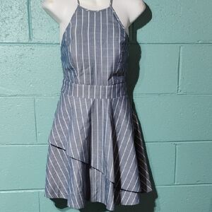 Blue and White Striped Layered Bottom Mini Dress